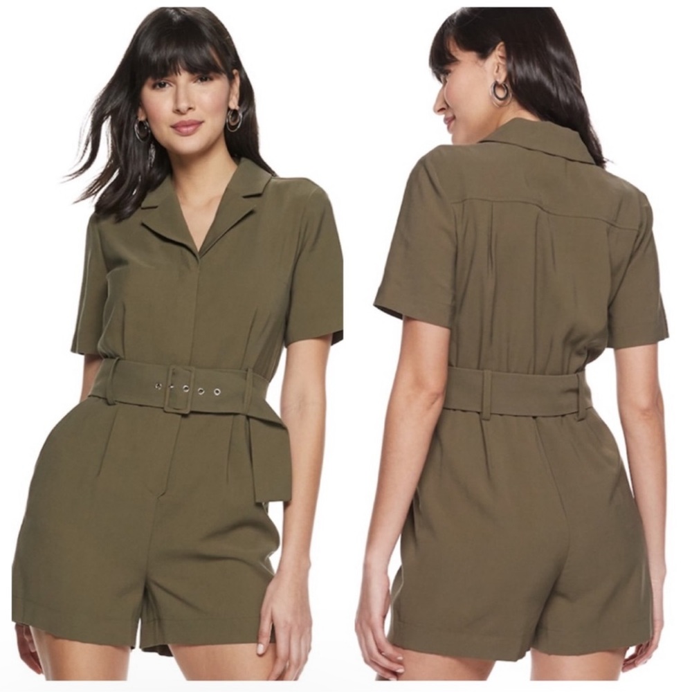 Nine West Safari Belted Green Romper Size S